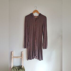 Johnny Was brown aaand teal printed hooded button up jersey dress in siz…